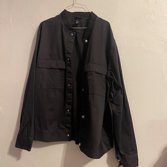 Oversized Black Men's Snap Closure Down Jacket Size Large - Picture 1 of 11